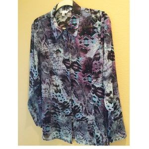 Button down chiffon snake skin print blouse